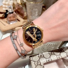 Versace Elegant V-Pointer Time Scale 36mm Dial Watch Gold