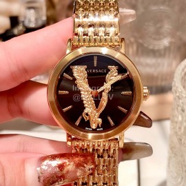 Versace Elegant V-Pointer Time Scale 36mm Dial Watch Gold