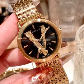 Versace Elegant V-Pointer Time Scale 36mm Dial Watch Gold