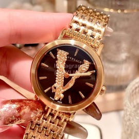 Versace Elegant V-Pointer Time Scale 36mm Dial Watch Gold