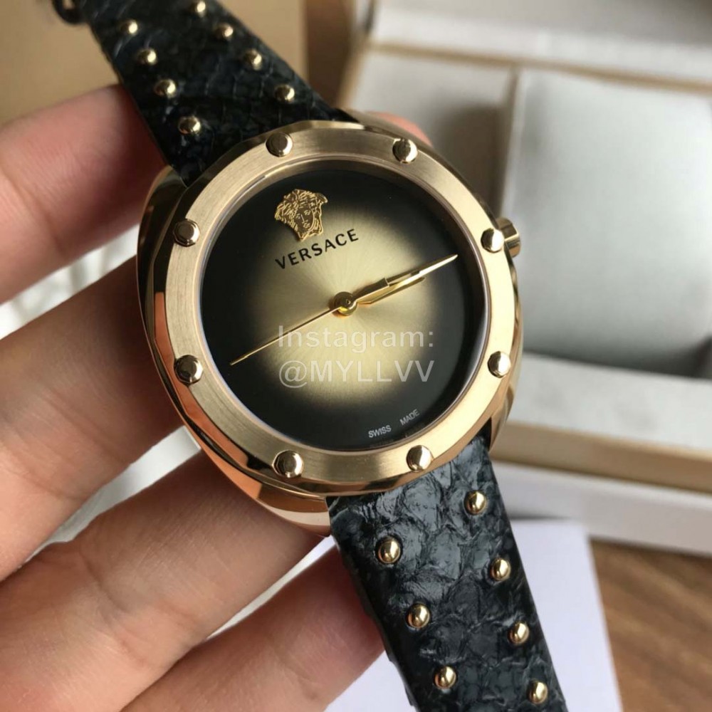 Versace Vebm Sapphire Crystal Rivet Strap Watch