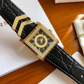 Versace Fashion Square Dial Leather Strap Watch For Women