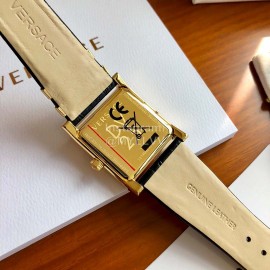 Versace Fashion Square Dial Leather Strap Watch For Women