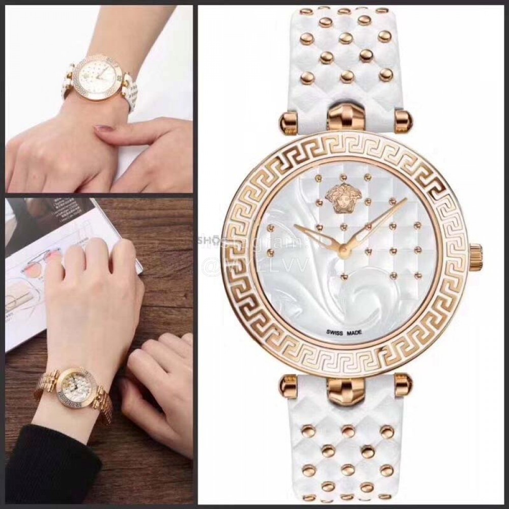 Versace Vanitas White Leather Strap Watch For Women