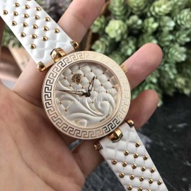 Versace Vanitas White Leather Strap Watch For Women