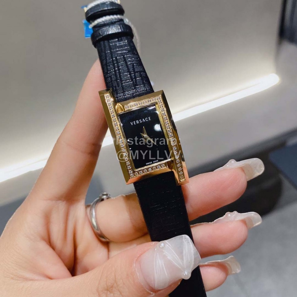 Versace Creca Lcon Square Dial Quartz Watch Black