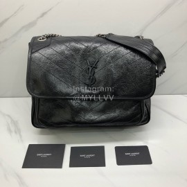 YSL Fashionable Oil Wax Leather Classic Shoulder Bag Black 498830