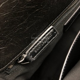 YSL Fashionable Oil Wax Leather Classic Shoulder Bag Black 498830