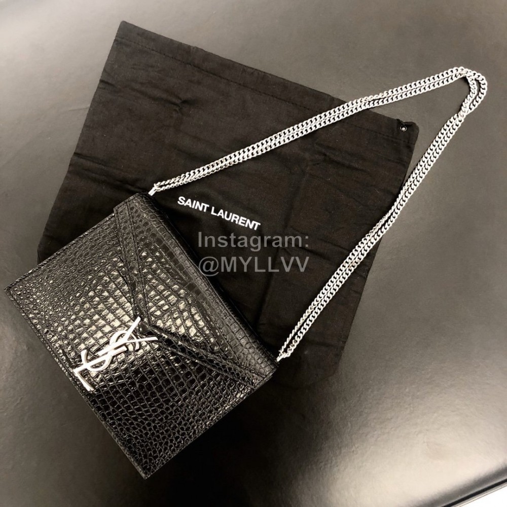 YSL Black Crocodile Leather Silver Chain Bag For Women