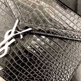 YSL Black Crocodile Leather Silver Chain Bag For Women