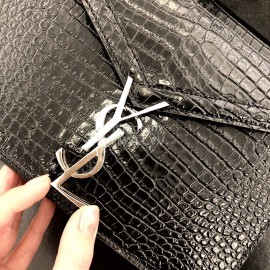 YSL Black Crocodile Leather Silver Chain Bag For Women