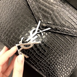 YSL Black Crocodile Leather Silver Chain Bag For Women