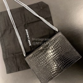 YSL Black Crocodile Leather Silver Chain Bag For Women