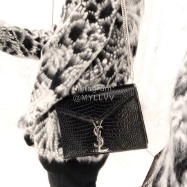 YSL Black Crocodile Leather Silver Chain Bag For Women