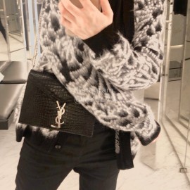 YSL Black Crocodile Leather Silver Chain Bag For Women