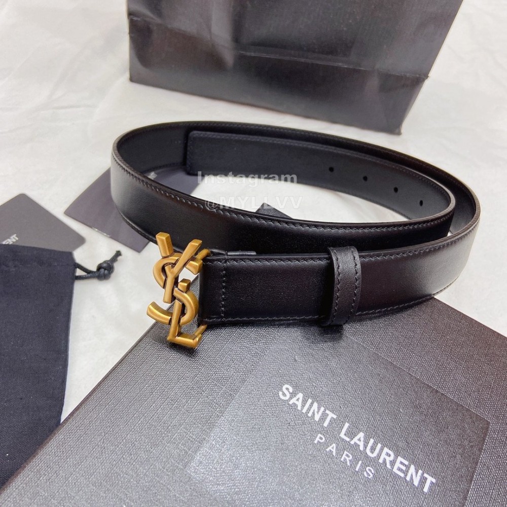 Ysl Plain Calf Vintage Gold Buckle 30mm Belt For Women Black