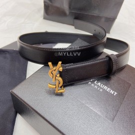 Ysl Plain Calf Vintage Gold Buckle 30mm Belt For Women Black
