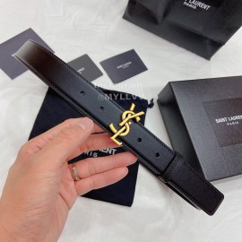 Ysl Plain Calf Vintage Gold Buckle 30mm Belt For Women Black