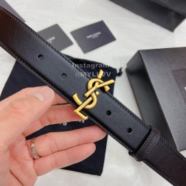 Ysl Plain Calf Vintage Gold Buckle 30mm Belt For Women Black