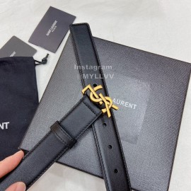 Ysl Plain Calf Vintage Gold Buckle 30mm Belt For Women Black