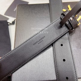 Ysl Plain Calf Vintage Gold Buckle 30mm Belt For Women Black