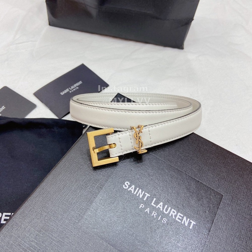 Ysl Plain Calf Vintage Gold Pin Buckle 20mm Belt For Women White