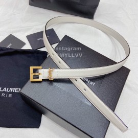 Ysl Plain Calf Vintage Gold Pin Buckle 20mm Belt For Women White