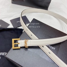 Ysl Plain Calf Vintage Gold Pin Buckle 20mm Belt For Women White