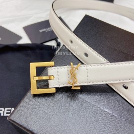 Ysl Plain Calf Vintage Gold Pin Buckle 20mm Belt For Women White
