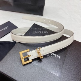 Ysl Plain Calf Vintage Gold Pin Buckle 20mm Belt For Women White