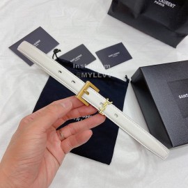 Ysl Plain Calf Vintage Gold Pin Buckle 20mm Belt For Women White