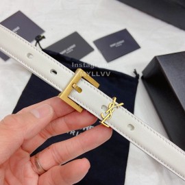 Ysl Plain Calf Vintage Gold Pin Buckle 20mm Belt For Women White