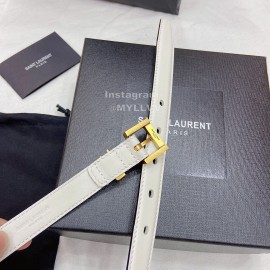 Ysl Plain Calf Vintage Gold Pin Buckle 20mm Belt For Women White