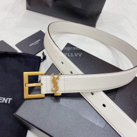 Ysl Plain Calf Vintage Gold Pin Buckle 30mm Belt For Women White