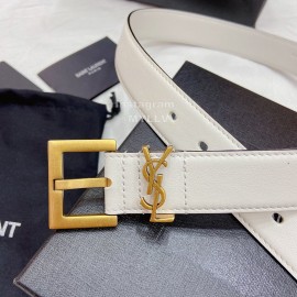 Ysl Plain Calf Vintage Gold Pin Buckle 30mm Belt For Women White