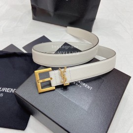 Ysl Plain Calf Vintage Gold Pin Buckle 30mm Belt For Women White