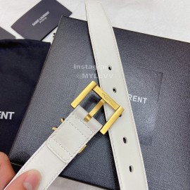 Ysl Plain Calf Vintage Gold Pin Buckle 30mm Belt For Women White