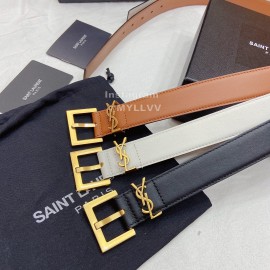 Ysl Plain Calf Vintage Gold Pin Buckle 30mm Belt For Women White