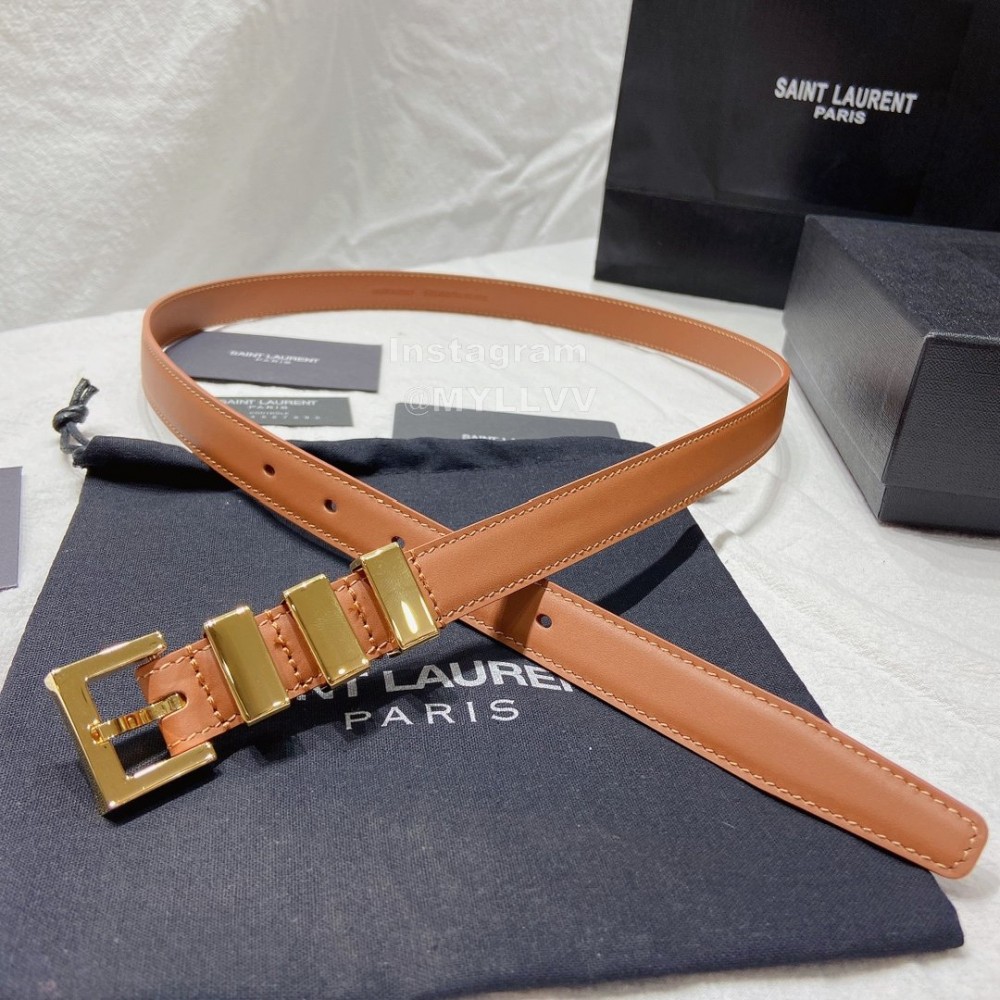 Ysl Nappa Calf Leather Gold Pin Buckle 20mm Belt For Women Brown