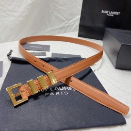 Ysl Nappa Calf Leather Gold Pin Buckle 20mm Belt For Women Brown