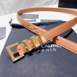 Ysl Nappa Calf Leather Gold Pin Buckle 20mm Belt For Women Brown