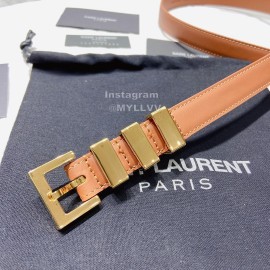 Ysl Nappa Calf Leather Gold Pin Buckle 20mm Belt For Women Brown
