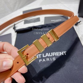 Ysl Nappa Calf Leather Gold Pin Buckle 20mm Belt For Women Brown