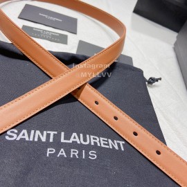 Ysl Nappa Calf Leather Gold Pin Buckle 20mm Belt For Women Brown