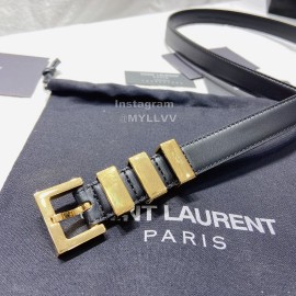 Ysl New Nappa Calf Leather Gold Pin Buckle 20mm Belt For Women Black