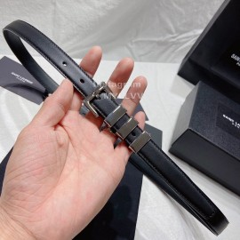 Ysl New Nappa Calf Leather Silver Pin Buckle 20mm Belt For Women Black