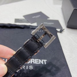 Ysl New Nappa Calf Leather Silver Pin Buckle 20mm Belt For Women Black