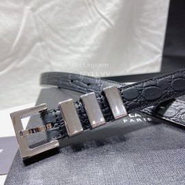 Ysl Black Nappa Calf Leather Silver Pin Buckle 20mm Belt For Women 