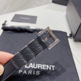 Ysl Black Nappa Calf Leather Silver Pin Buckle 20mm Belt For Women 