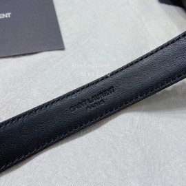 Ysl Black Nappa Calf Leather Silver Pin Buckle 20mm Belt For Women 